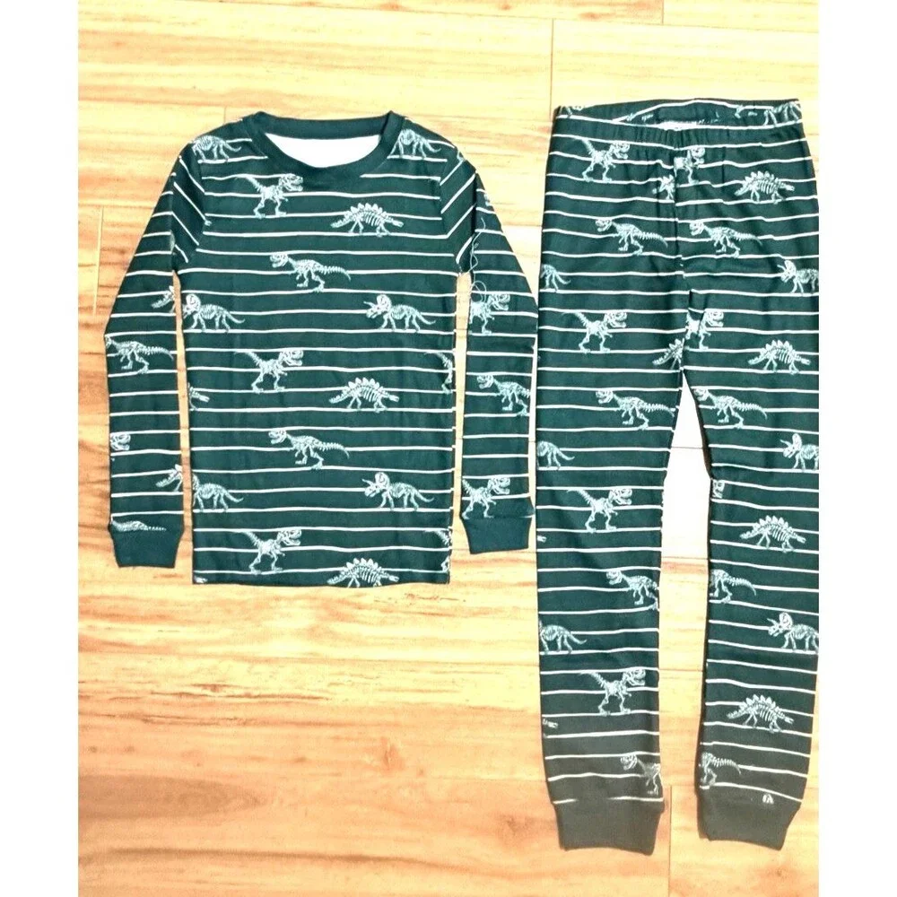 NWOT Member's Mark Sz 8 Organic Cotton 2pc Snug Fit Pajama Set Dino Dinosaurs